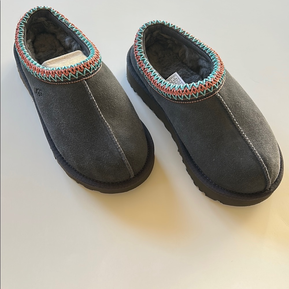 UGG Gray Tasman II Mules with Multicolor Trim